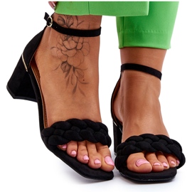 FB2 Sandales à talons hauts en daim avec tresses Azela noires ornées le noir