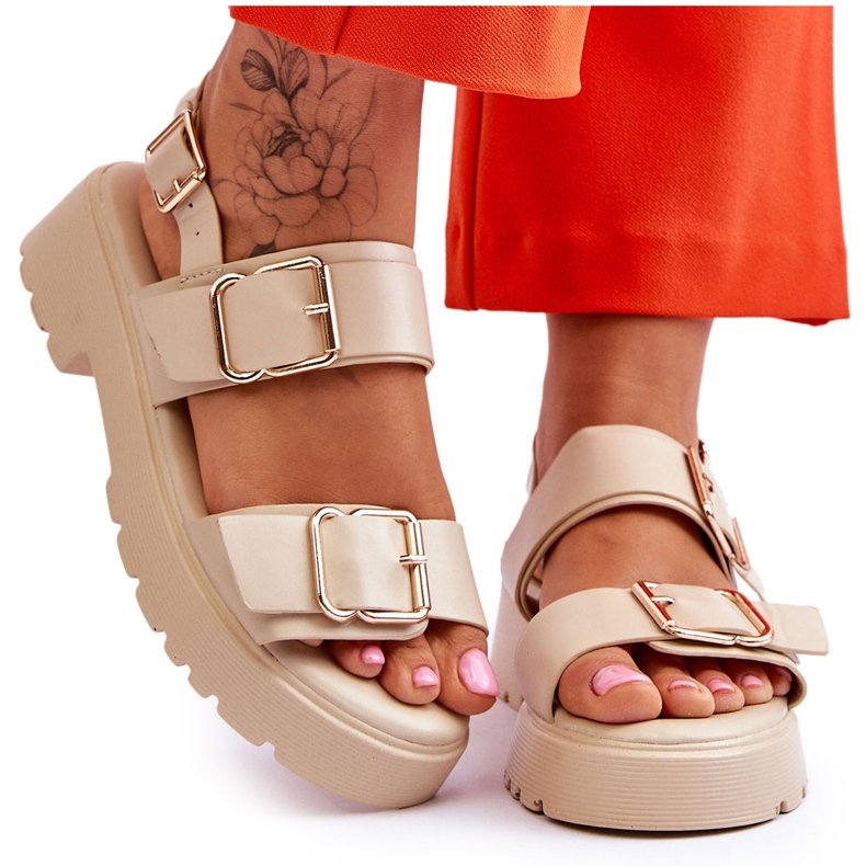 FB2 Sandales Confortables Cuir Beige Alayah brun