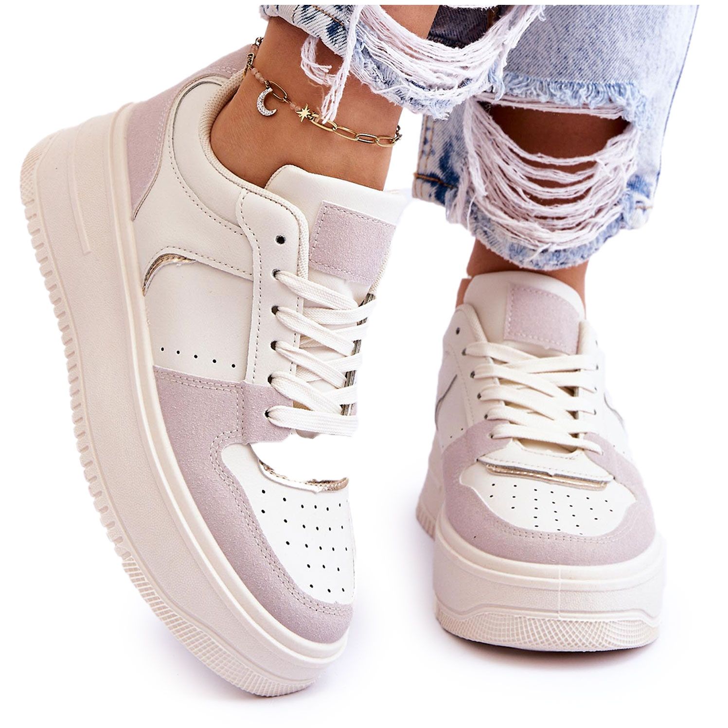 Bexley Baskets Hautes Plateforme Femme Beige Clair