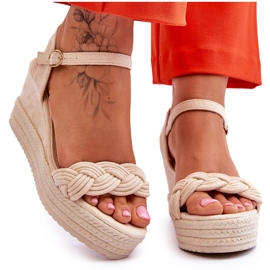 FB2 Sandales Compensées Classiques en Daim Beige Denisse brun