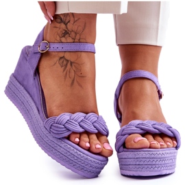 Sandales Compensées Classiques en Daim Violet Denisse