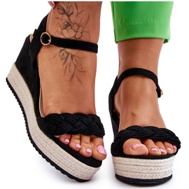 Sandales Compensées Classiques en Daim Noir Denisse