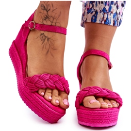 FB2 Sandales compensées classiques en daim fuchsia denisse rose