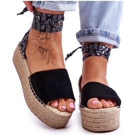 Sandales Compensées en Daim Noir Livia