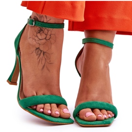 Sandales Rousses vertes à talons hauts pour femmes en daim