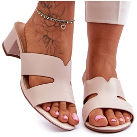 FJ1 Sandales en cuir à talons bas classiques Beige Miley