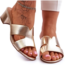 FJ1 Sandales en cuir à talons bas classiques Golden Miley doré