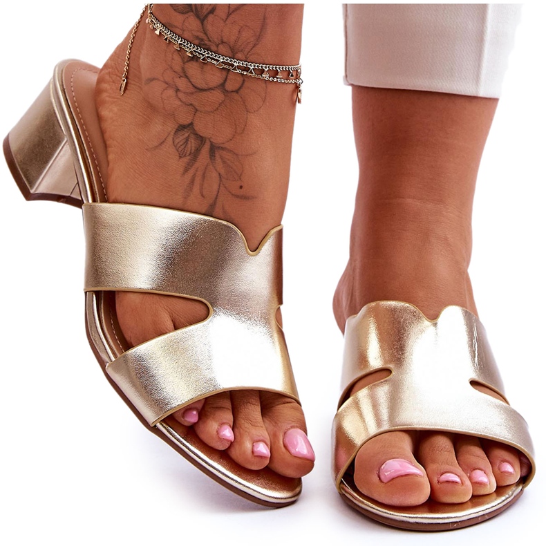 FJ1 Sandales en cuir à talons bas classiques Golden Miley d'or