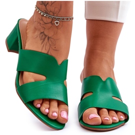 FJ1 Sandales en cuir à talons bas classiques Miley Green vert