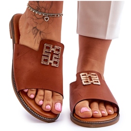 FJ1 Pantoufles confortables à la mode pour femmes avec décoration Camel Ayanna brun