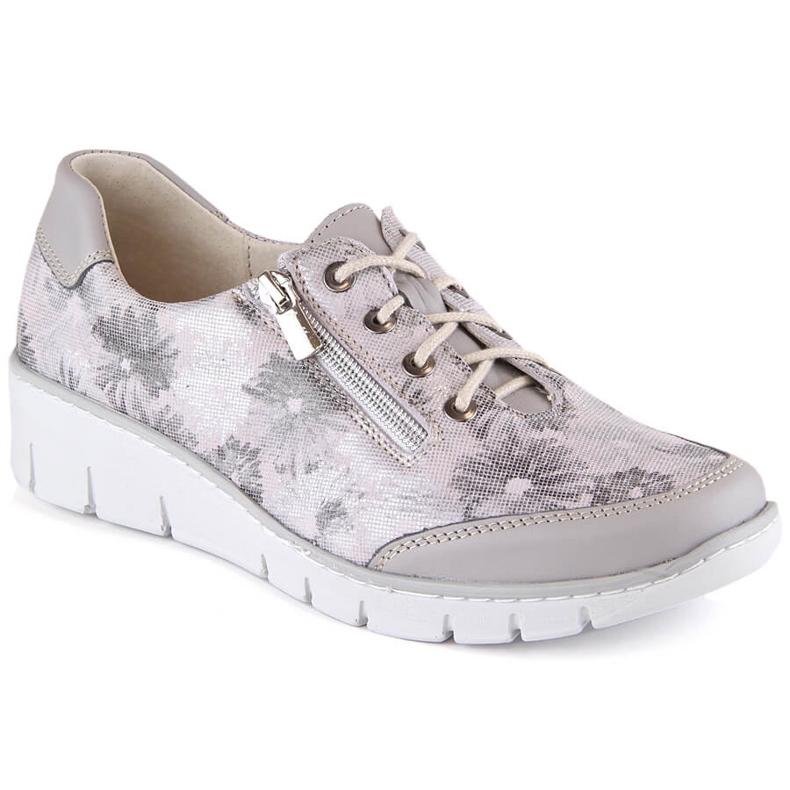 Helios 334 chaussures confortables pour femmes en cuir avec fleurs gris