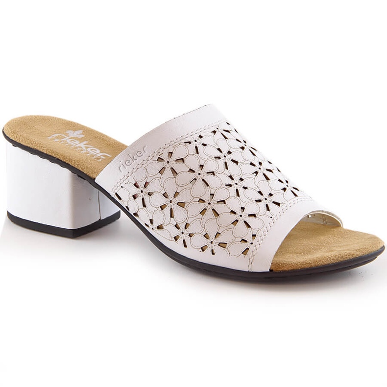 Rieker 64681-80 sandales à talons blanches ajourées pour femmes en cuir Rieker 64681-80 sandales à talons blanches ajourées pour femmes en cuir