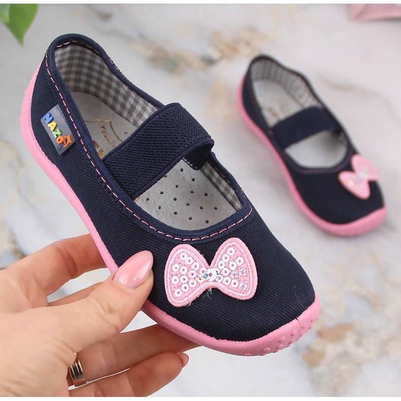 Chaussons ballerines filles pour la maternelle et l'école avec un élastique Nazo N002BAW rose