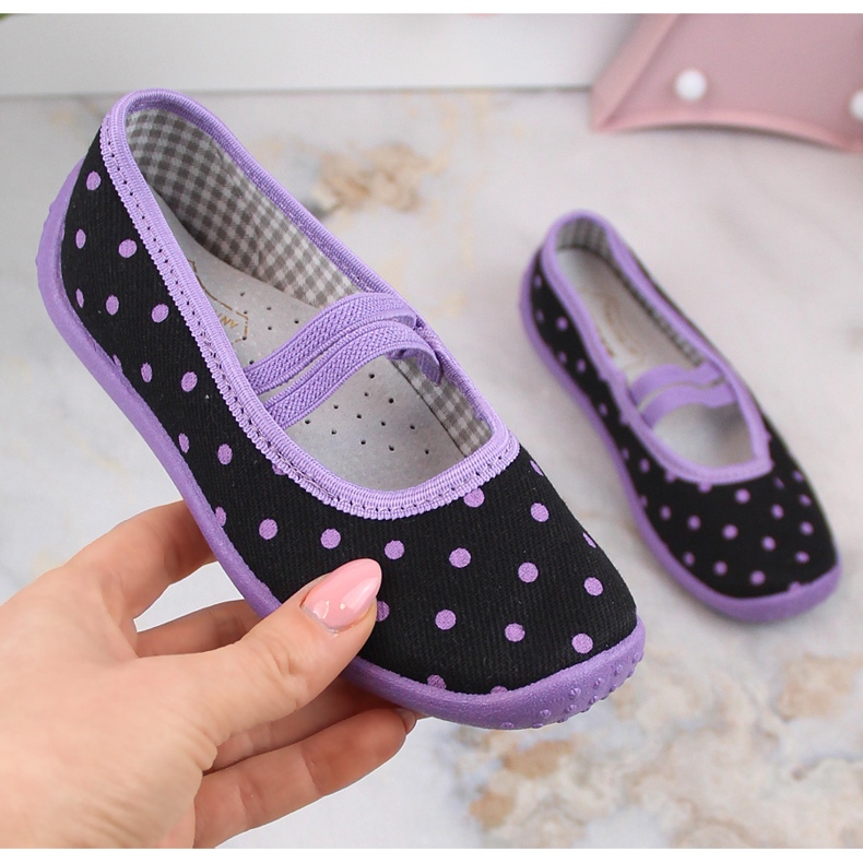 Chaussons ballerines filles pour la maternelle et l'école slip-on Nazo N006ABW le noir