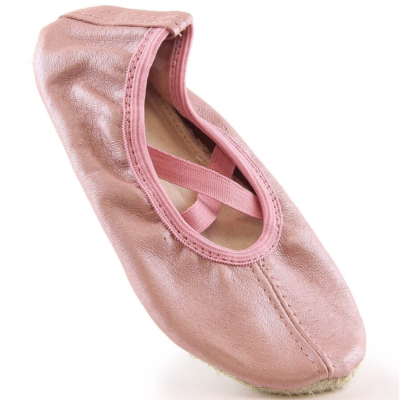Ballerines fille en cuir pour danser avec élastiques rose Nazo NB02