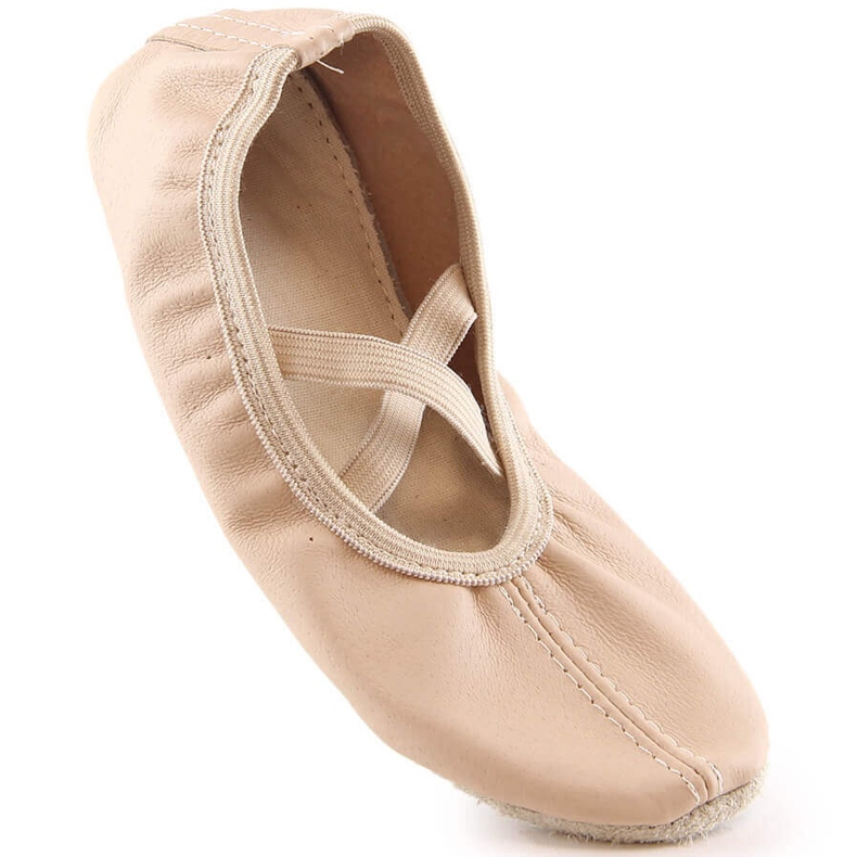 Ballerines en cuir pour fille pour danser avec des élastiques beiges Nazo NB02