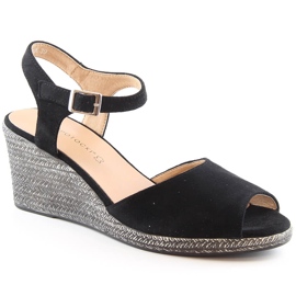 Sandales compensées en daim noir pour femme Potocki SZ12100 le noir