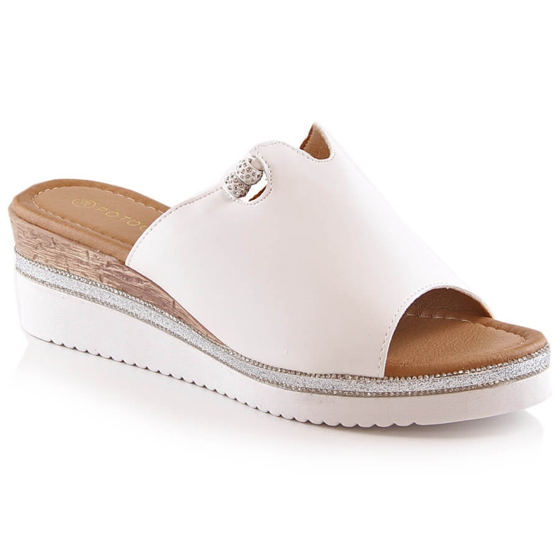 Chaussons compensés blancs femme Potocki YQ21005 blanche Chaussons compensés blancs femme Potocki YQ21005 blanche