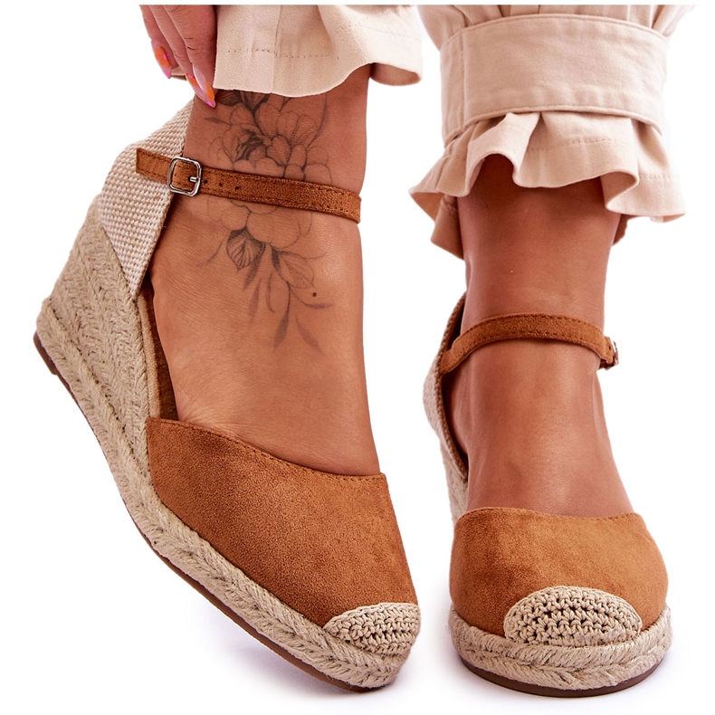 Sandales compensées espadrilles en daim camel Cammer brun