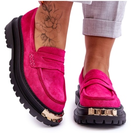 FJ1 Mocassins en daim classiques avec ornement Monaro fuchsia rose