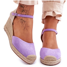 FJ1 Espadrilles en Daim Sandales Compensées Violet Cammer
