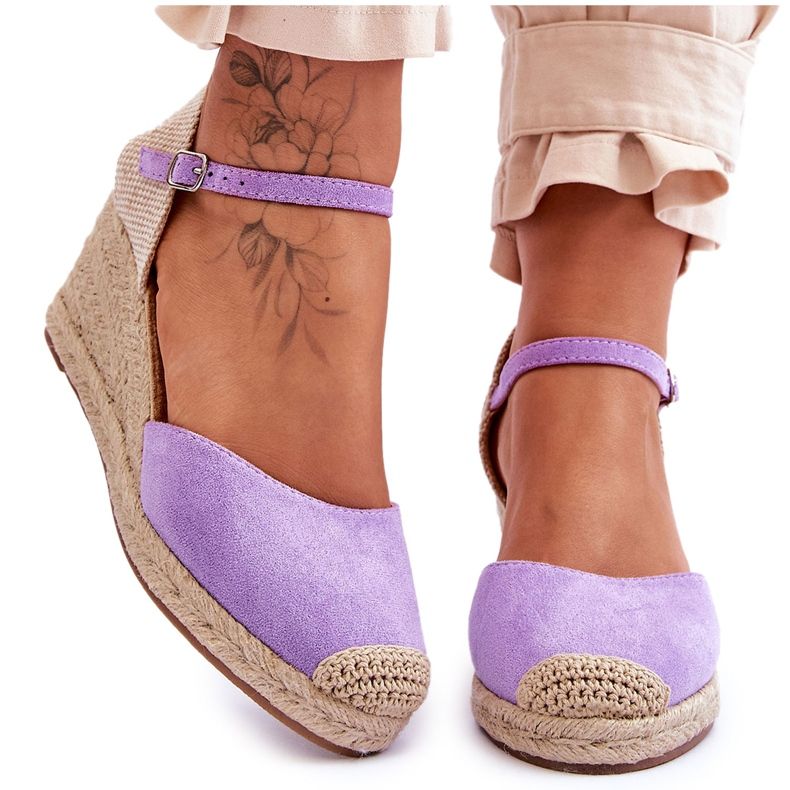 FJ1 Espadrilles en Daim Sandales Compensées Violet Cammer