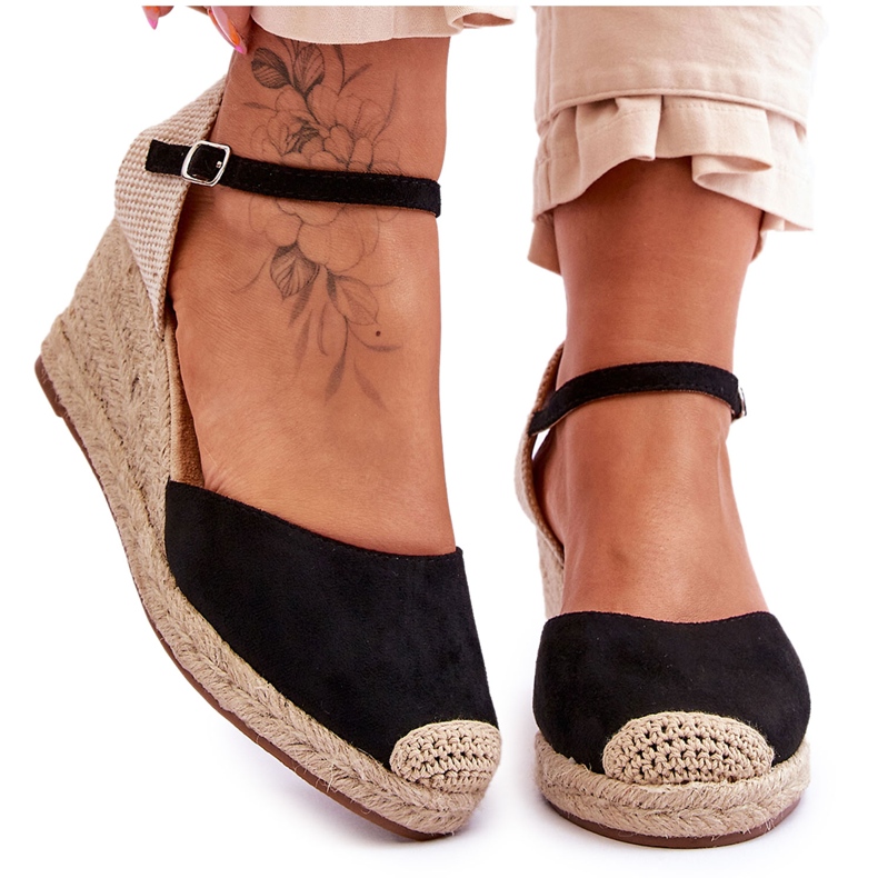 Espadrilles en Daim Sandales Compensées Noir Cammer le noir
