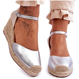 Espadrilles en Cuir Sandales Compensées Silver Cammer argent
