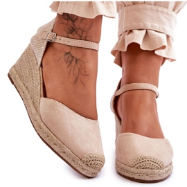 Espadrilles en Daim Sandales Compensées Beige Cammer brun