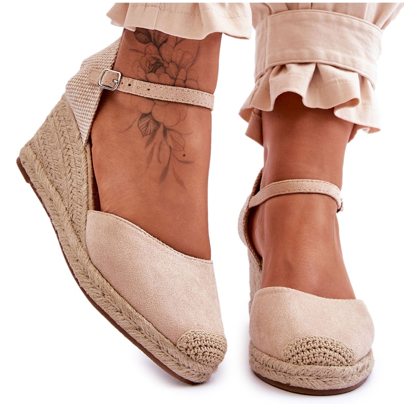 Espadrilles en Daim Sandales Compensées Beige Cammer brun