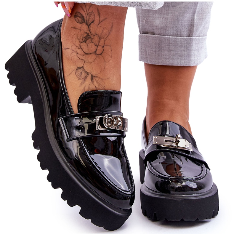 FJ1 Mocassins Laqués à Décor De Plateforme Gloire Noire le noir