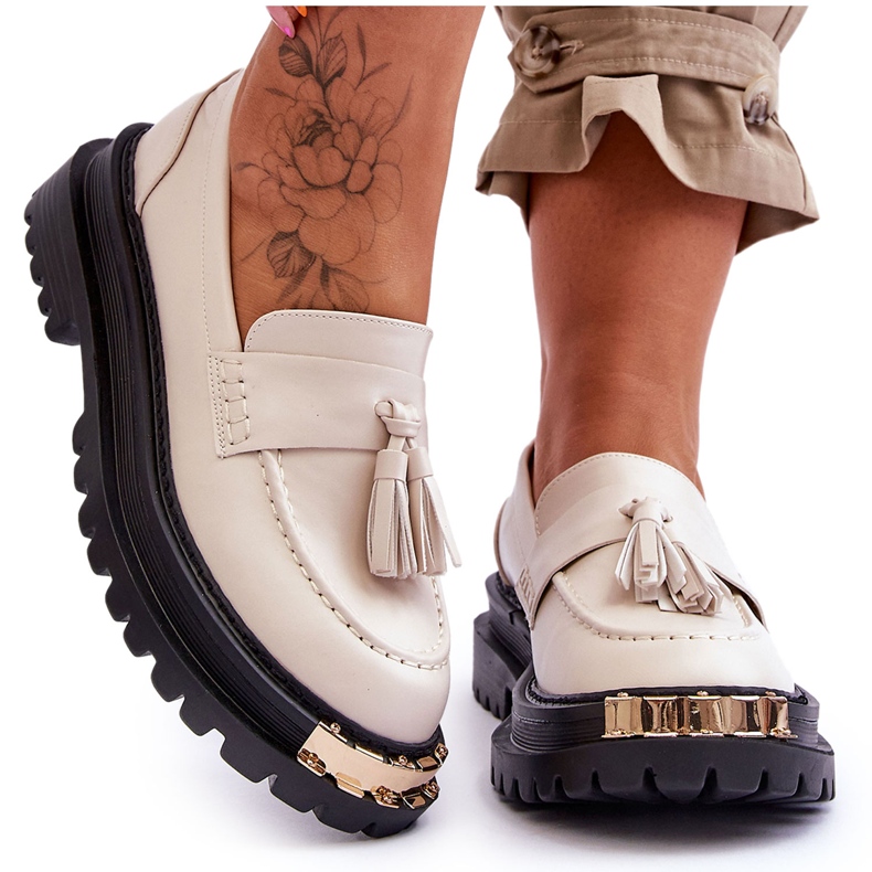 Lonisa Lonis Mocassins Classiques à Franges Beige