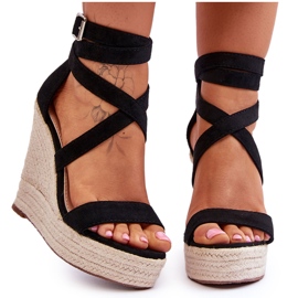 FJ1 Sandales Confortables Sur Un Haut Compensé Noir Lemira