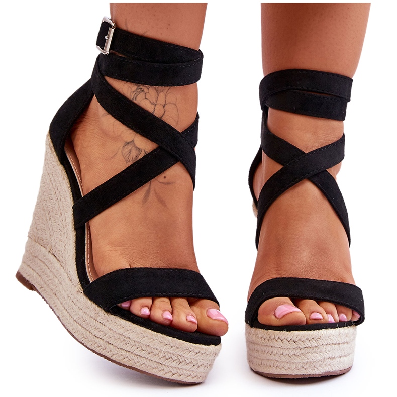 FJ1 Sandales Confortables Sur Un Haut Compensé Noir Lemira le noir