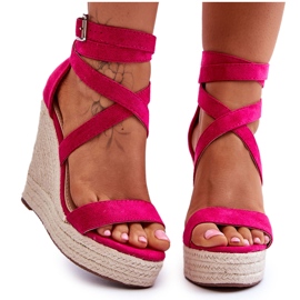 FJ1 Sandales Compensées Hautes Confortables Fuchsia Lemira rose