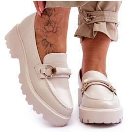 FJ1 Mocassins Cuir Femme Beige Camerin