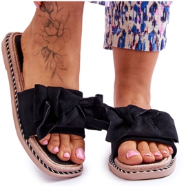 Chaussons Femme Daim Avec Noeud Ambre Noir le noir