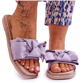 Chaussons Femme En Daim Avec Nœud Violet Ambra
