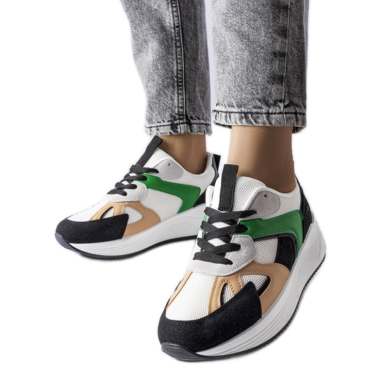 Baskets noires en matériaux mixtes de Riel blanche