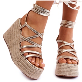 FJ1 Sandales compensées dorées Margaritt