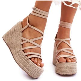 Sandales compensées en cuir beige Margaritt brun