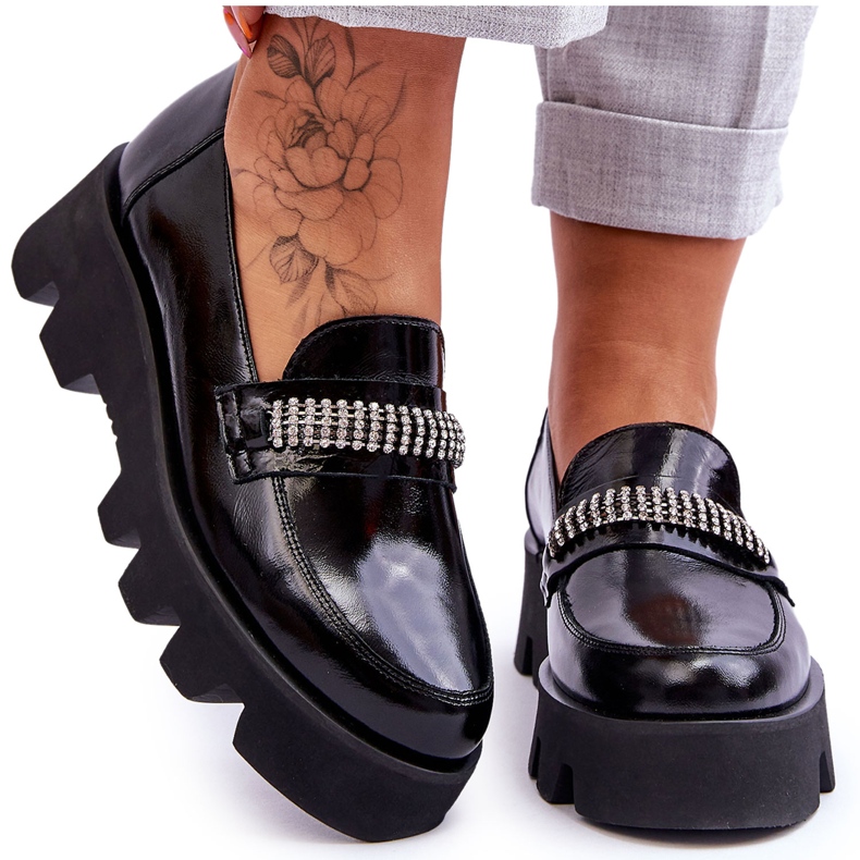 Mocassins à la mode sur la plate-forme avec décoration Laura Messi 2600 Black le noir Mocassins à la mode sur la plate-forme avec décoration Laura Messi 2600 Black le noir