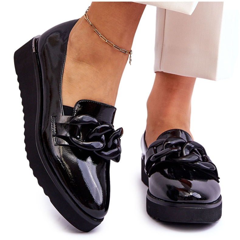 Vinceza Mocassins Compensés Laqués Noir Semma le noir