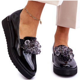 Vinceza Mocassins Compensés Laqués Avec Cristaux Noir Loresa