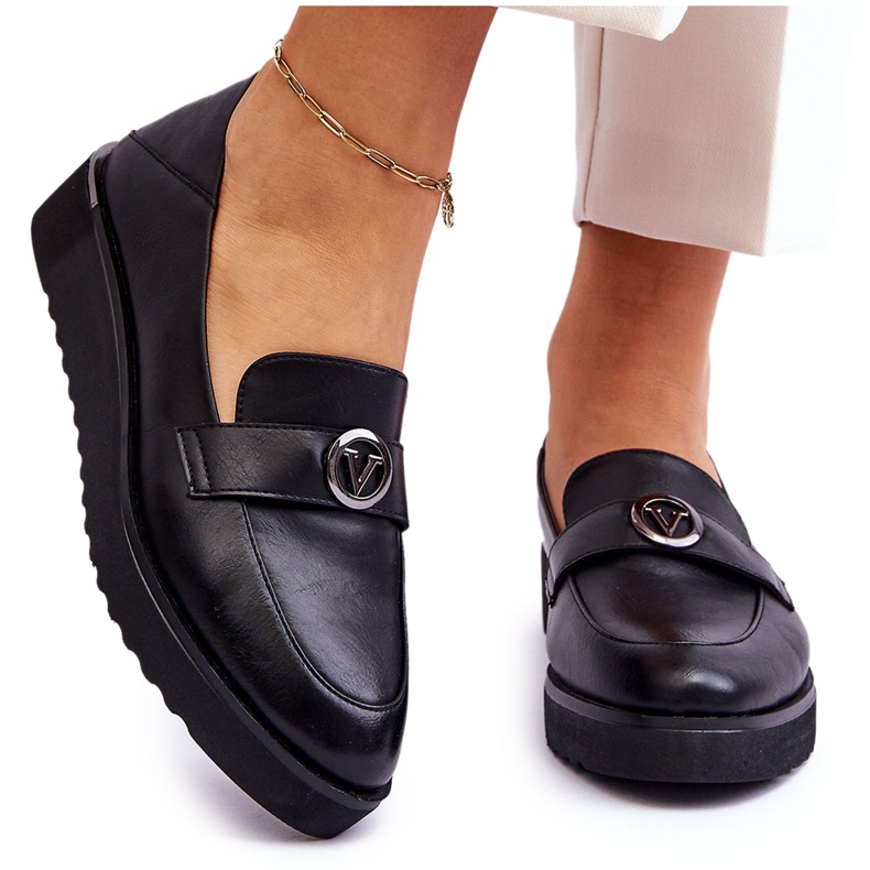 Vinceza Mocassins compensés bas en cuir pour femme Noir Synthia le noir