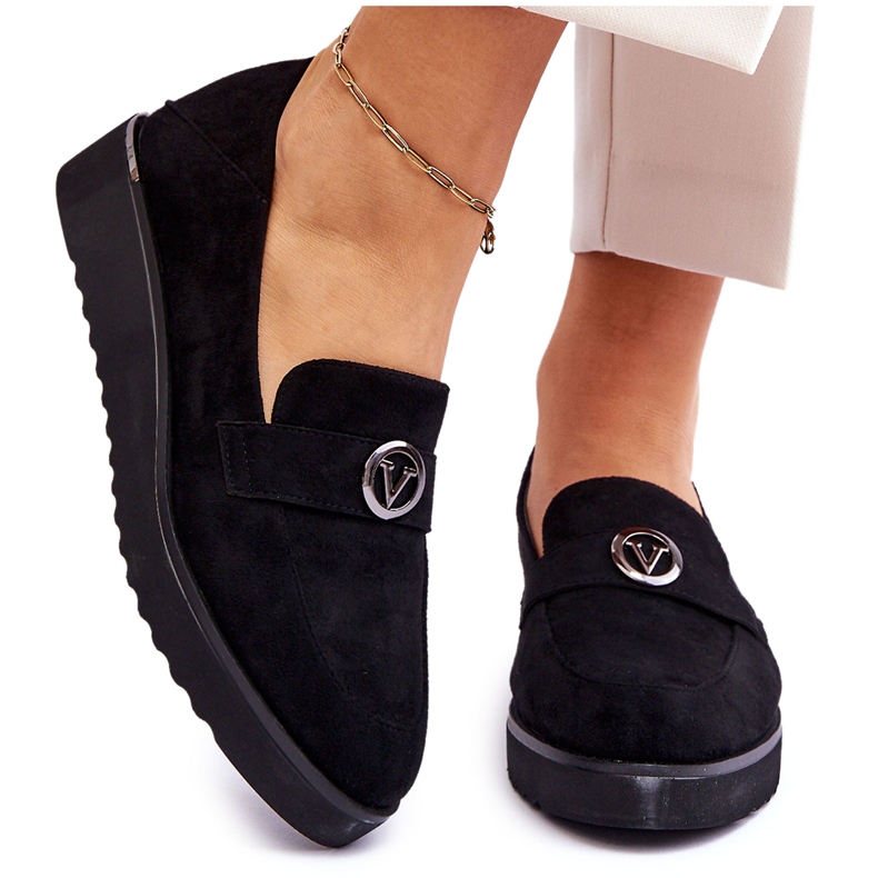 Vinceza Mocassins compensés bas en daim pour femme Noir Synthia le noir