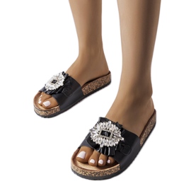 Claquettes noires avec semelles en liège de Roy