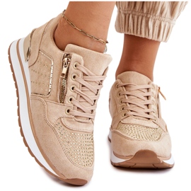 Marquiiz Adrea Chaussures de sport pour femmes avec fermeture éclair décorative Beige