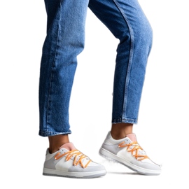 Baskets Aucoin grises à lacets orange blanc