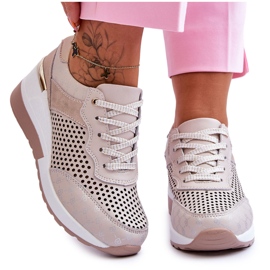 S.Barski Baskets Femme Cuir Ajouré Beige Clair Virginia